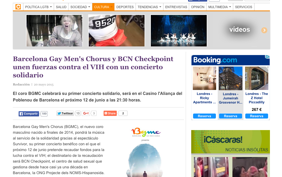 CÁSCARA AMARGA: Barcelona Gay Men’s Chorus y BCN Checkpoint unen fuerzas contra el VIH con un concierto solidario